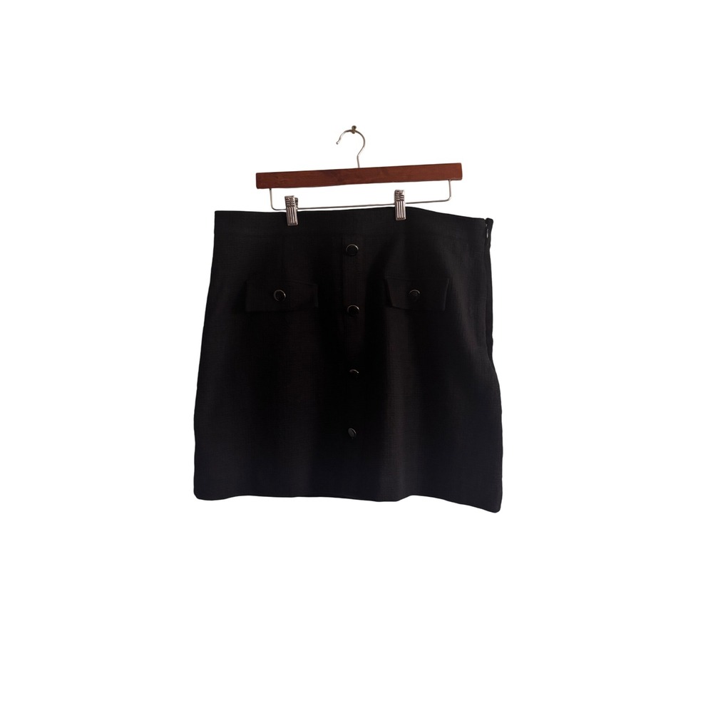 ANTHROPOLOGIE Textured Black Button Front Mini Skirt‎ XL